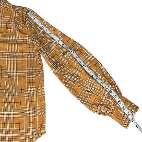 Halogen x Atlantic-Pacific Mustard Plaid Button-Down Blouse Women’s Size M NWOT - Picture 8 of 10